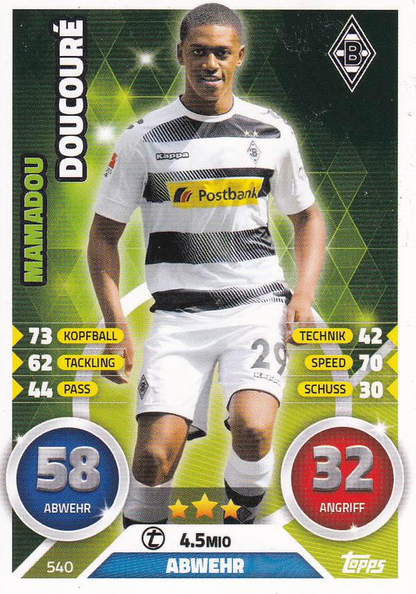 Mamadou Doucoure - Borussia Mönchengladbach - Topps Match Attax 2016 - Basis Karte - Nr. 540