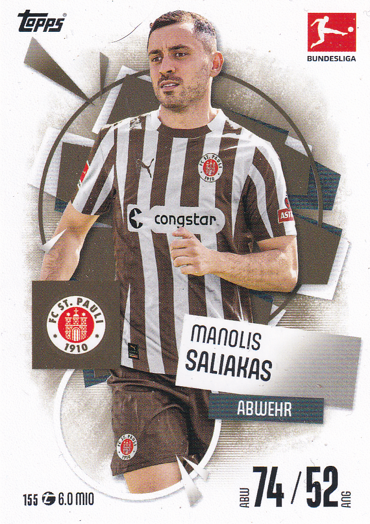 Manolis Saliakas - FC St. Pauli - Topps Match Attax 2025 - Basis Karte - Nr. 155