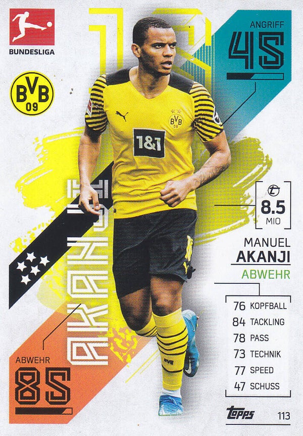 Manuel Akanji / Borussia Dortmund / Topps Match Attax 2021 / Basis Karte / Nr.113