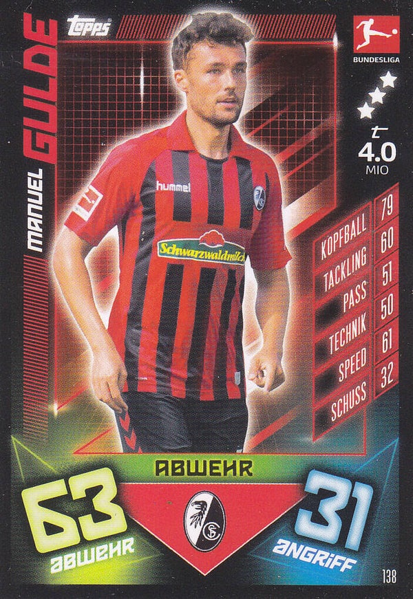 Manuel Gulde / SC Freiburg / Match Attax 2019 / Basis Karte / Nr.138