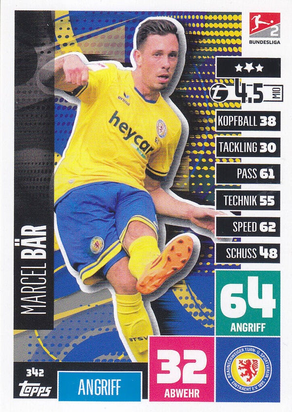 Marcel Bär / Eintracht Braunschweig / Topps Match Attax 2020 / Basis Karte / Nr. 342