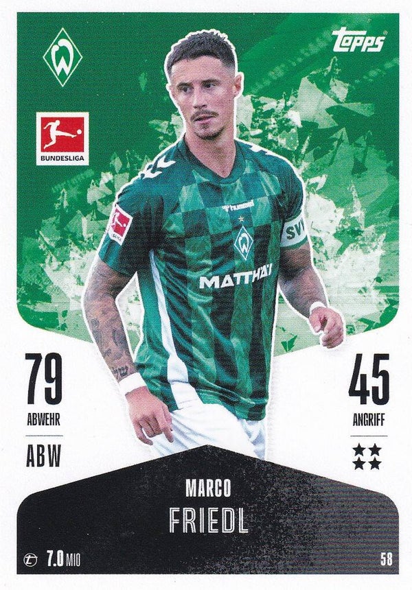 Marco Friedl / SV Werder Bremen / Topps Match Attax 2024 / Basis Karte / Nr. 58