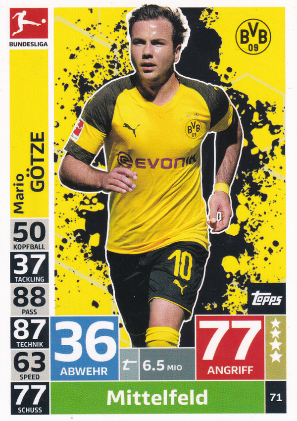Mario Götze - Borussia Dortmund - Topps Match Attax 2018 - Basis Karte - Nr. 71