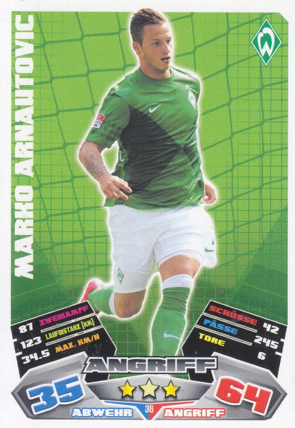 Marko Arnautovic / SV Werder Bremen / Topps Match Attax 2012 / Basis Karte / Nr. 36