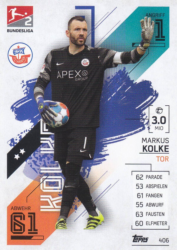Markus Kolke / FC Hansa Rostock / Topps Match Attax 2021 / Basis Bild 2.Liga / Nr. 406