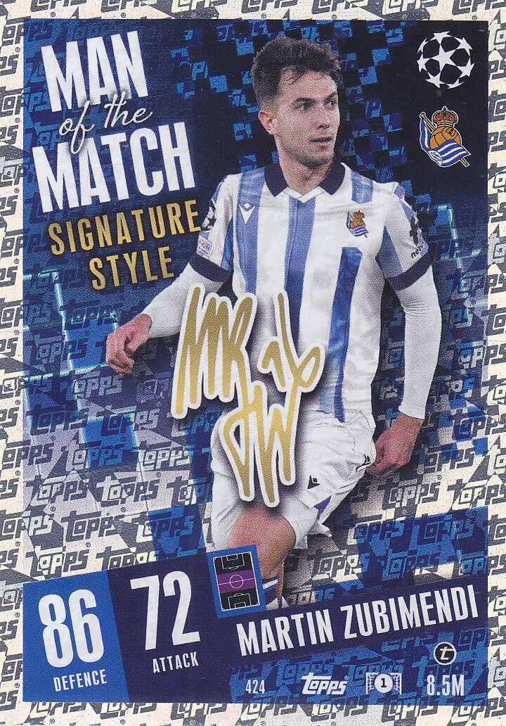Martin Zubimendi / Real Sociedad / Topps Champions League 2023 / Man of the Match Signature Style / Nr. 424