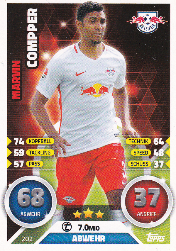Marvin Compper - RB Leipzig - Topps Match Attax 2016 - Basis Karte - Nr. 202