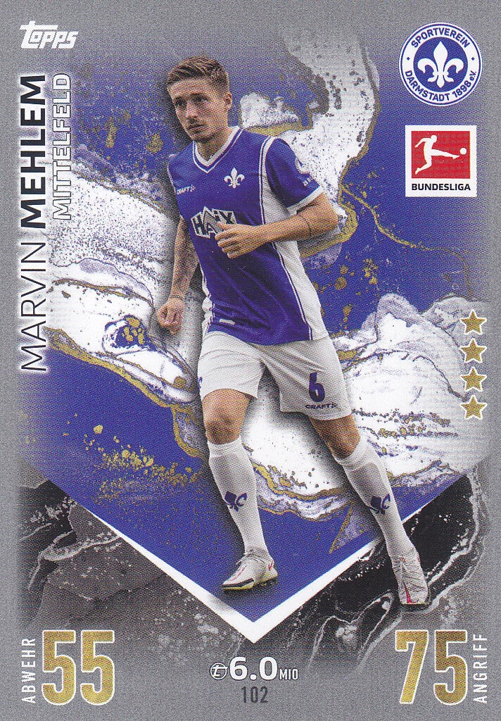 Marvin Mehlem / Darmstadt 98 / Topps Match Attax 2023 / Basis Karte / Nr. 102