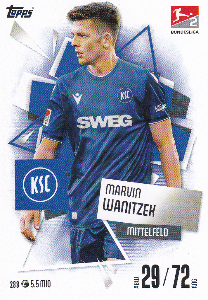 Marvin Wanitzek - Karlsruher SC - Topps Match Attax 2025 - Basis Karte - Nr. 288