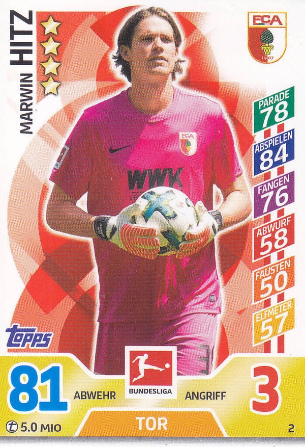 Marvin Hitz / FC Augsburg / Topps Match Attax 2017 / Basis Karte / Nr.2