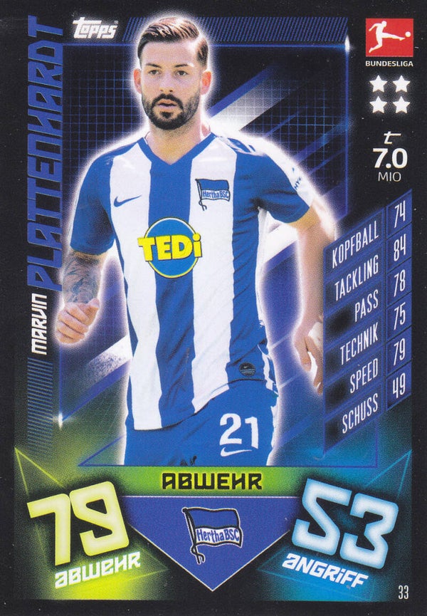 Marvin Plattenhardt / Hertha BSC Berlin / Topps Match Attax 2019 / Basis Karte / Nr. 33