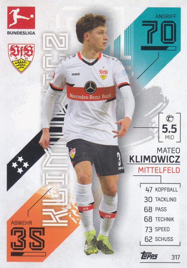 Mateo Klimowicz / VFB Stuttgart / Topps Match Attax 2021 / Basis Karte / Nr. 317