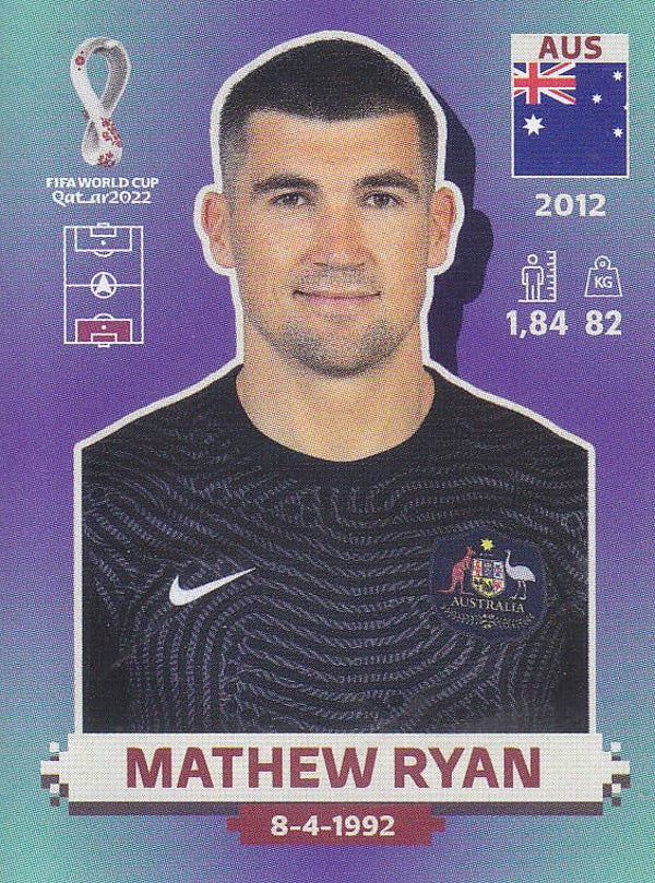 Mathew Ryan / Australien / Panini WM 2022 / Basis Bild / Nr. AUS 3