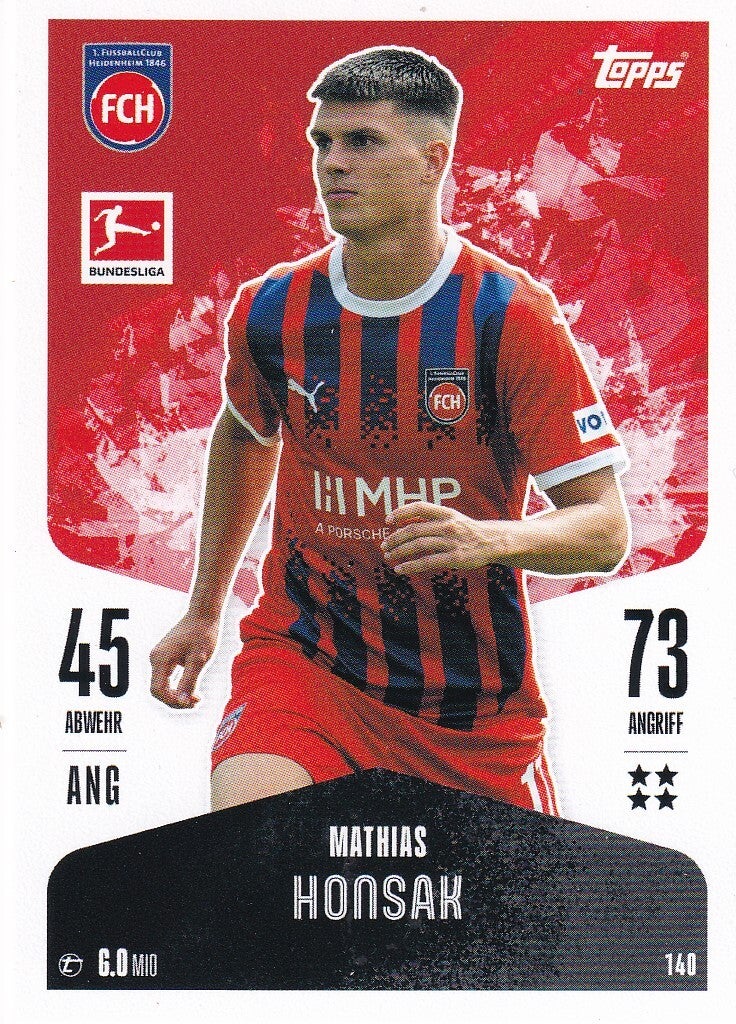 Mathias Honsak - 1.FC Heidenheim - Topps Match Attax 2024 - Basis Karte - Nr. 140