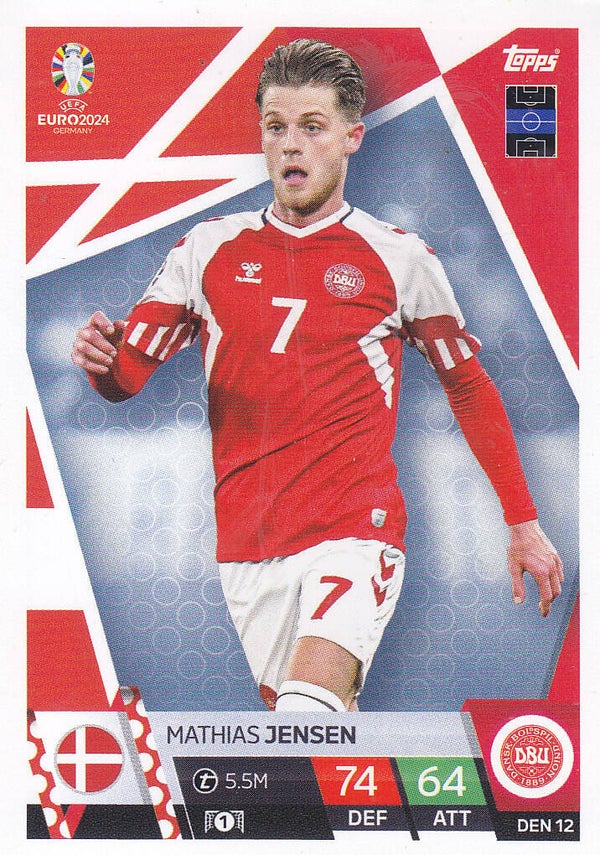 Mathias Jensen / Dänemark / Topps EM 2024 / Basis Karte / Nr. DEN 12