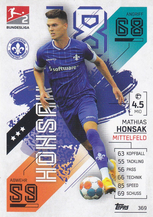 Mathias Honsak / SV Darmstadt 98 / Topps Match Attax 2021 / Basis Karte 2.Bundesliga / Nr.369