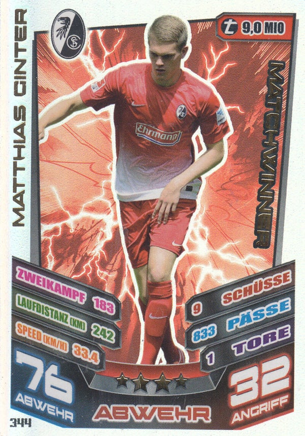 Matthias Ginter / SC Freiburg / Topps Match Attax 2013 / Matchwinner / Nr. 344