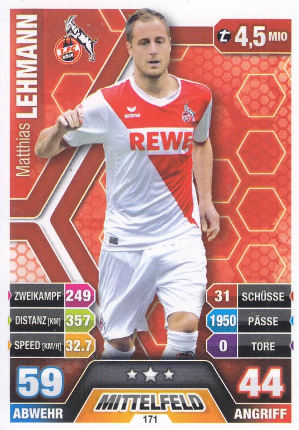 Matthias Lehmann / 1.FC Köln / Topps Match Attax 2014 / Basis Karte / Nr. 171