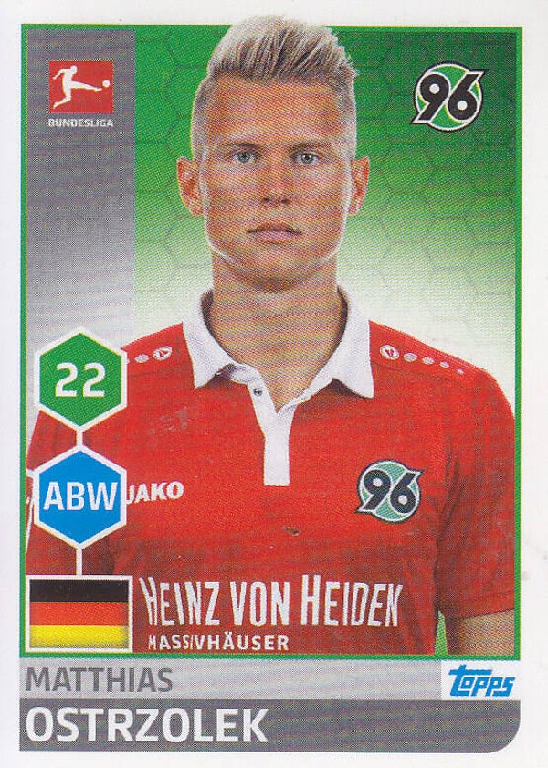 Matthias Ostrzolek / Hannover 96 / Topps Bundesliga 2017 / Basis Bild / Nr. 111