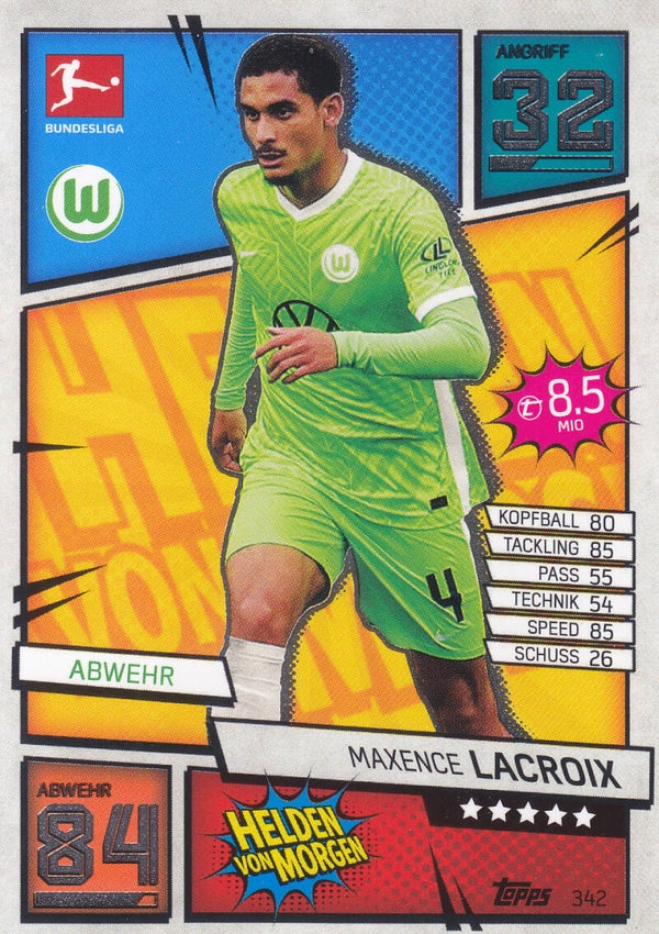Maxcence Lacroix / VFL Wolfsburg / Topps Match Attax 2021 / Helden von Morgen / Nr. 342