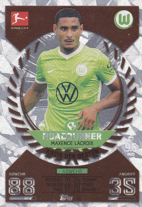 Maxcence Lacroix / VFL Wolfsburg / Topps Match Attax 2021 / Kreis der Besten / Roadrunner / Nr.12
