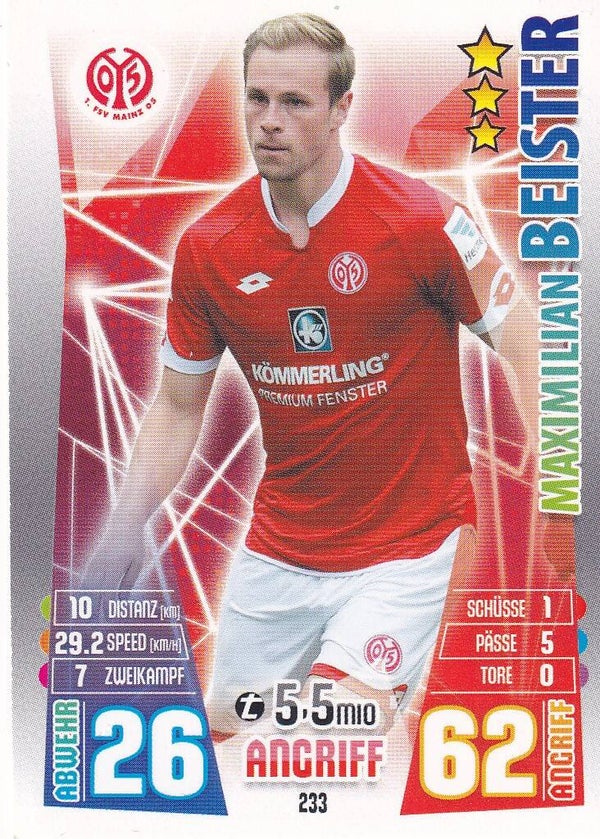 Maximilian Beister / 1.FSV Mainz 05 / Topps Match Attax 2015 / Basis Karte / Nr. 233