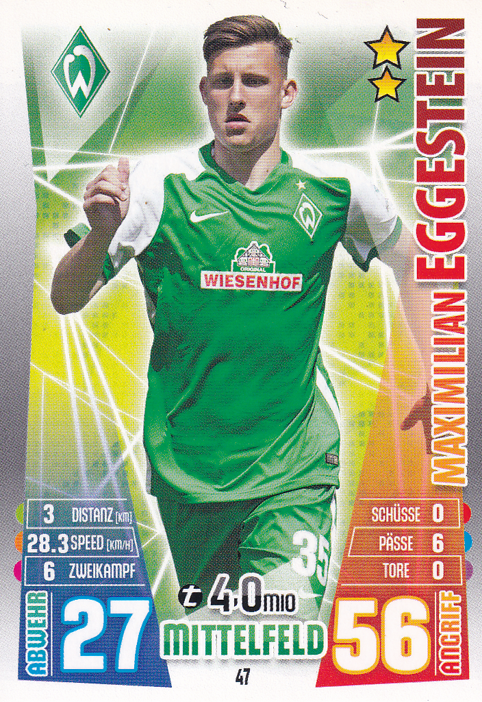 Maximilian Eggestein - Werder Bremen - Topps Match Attax 2015 - Basis Karte -Nr. 47
