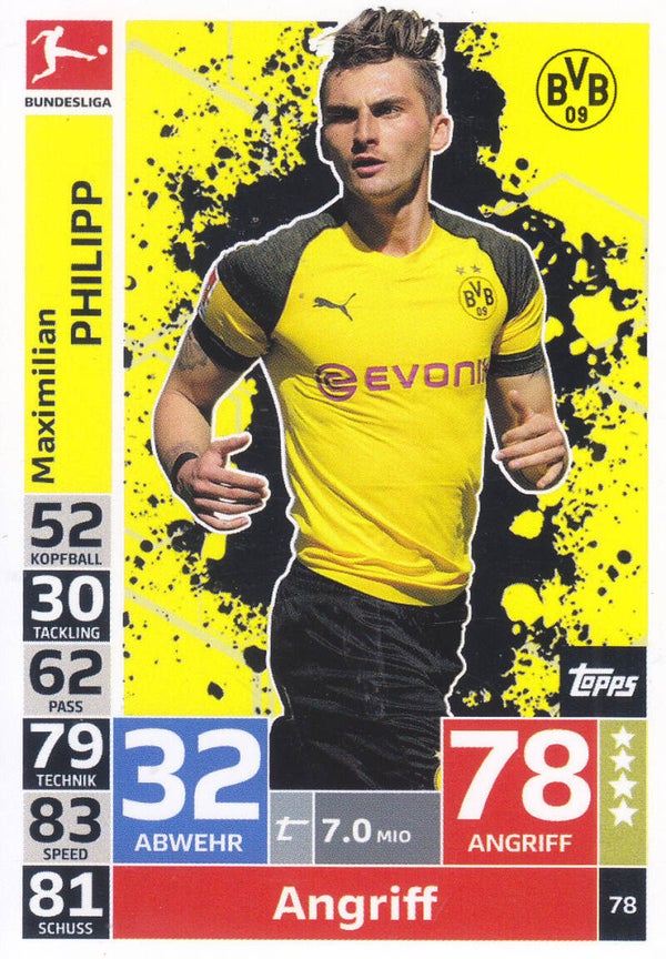 Maximilian Philipp / Borussia Dortmund / Topps Match Attax 2018 / Basis Karte / Nr. 78