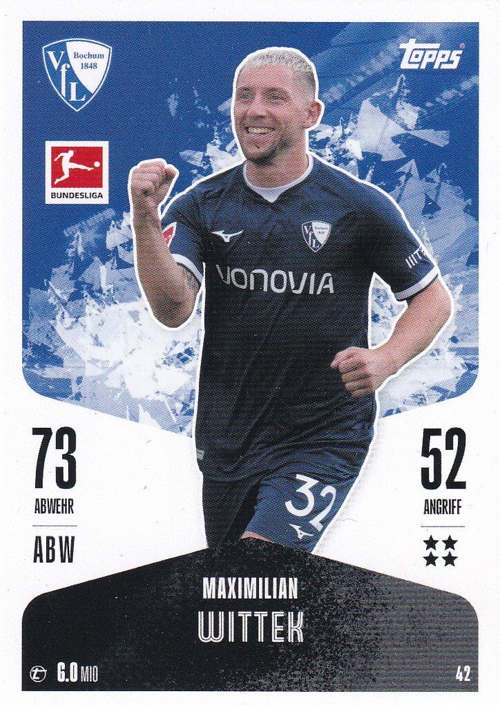 Maximilian Wittek - VFL Bochum - Topps Match Attax 2024 - Basis Karte - Nr. 42