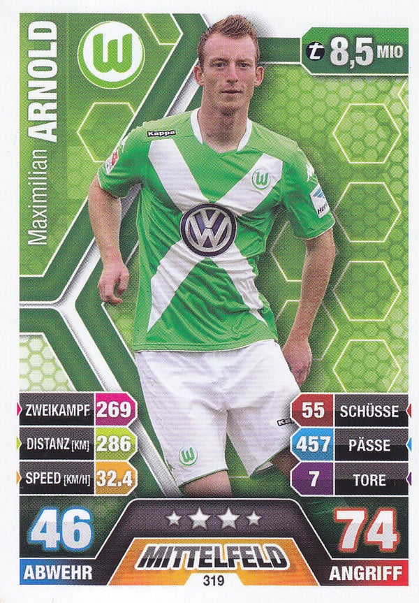 Maximilian Arnold / VFL Wolfsburg / Topps Match Attax 2014 / Basis Karte / Nr. 319