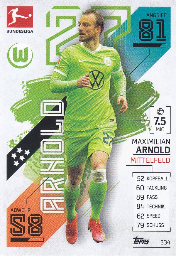 Maximilian Arnold / VFL Wolfsburg / Topps Match Attax 2021 / Basis Karte / Nr. 334