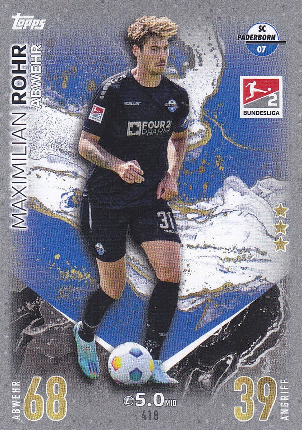 Maximilian Rohr / SC Paderborn / Topps Match Attax 2023 / Basis Karte 2.Bundesliga / Nr.418