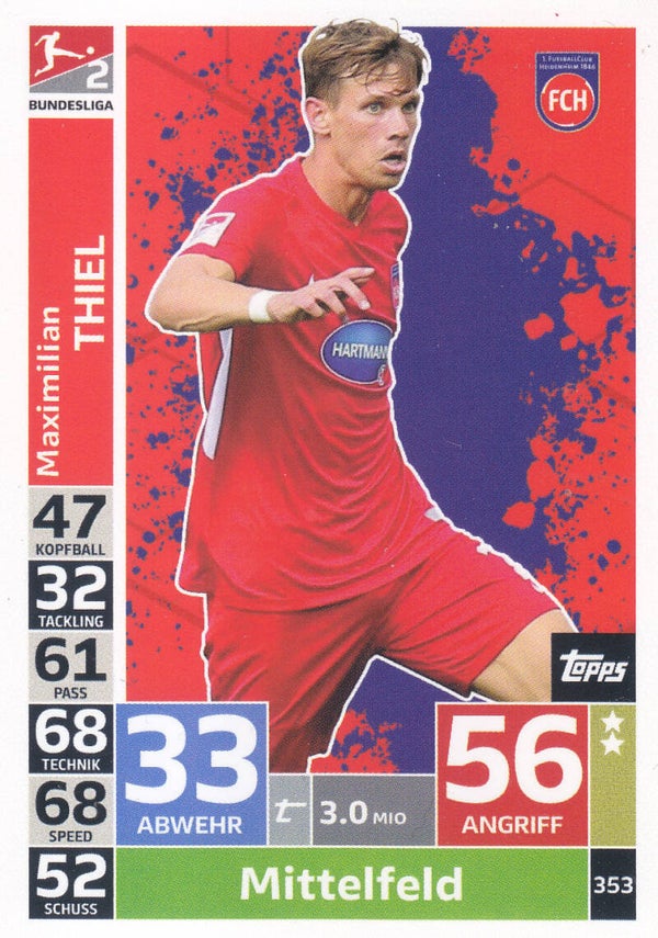 Maximilian Thiel / FC Heidenheim / Topps Match Attax 2018 / Basis Karte / Nr.353