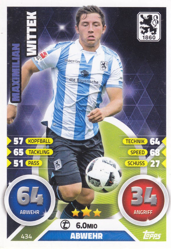 Maximilian Wittek / TSV 1860 München / Topps Match Attax 2016 / Basis Karte / Nr. 434
