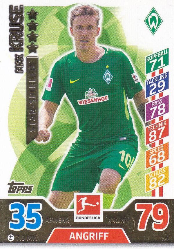 Max Kruse - SV Werder Bremen - Topps Match Attax 2017 - Star-Spieler - Nr. 54