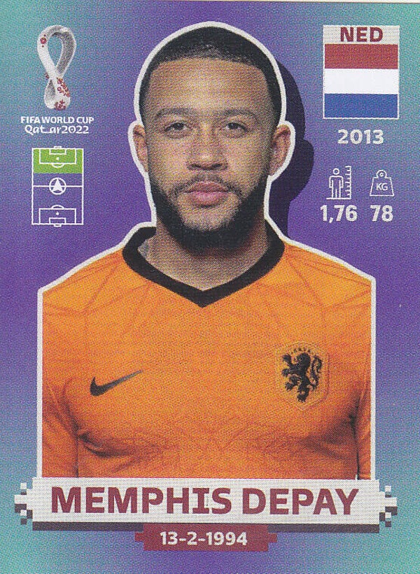 Memphis Depay / Holland / Panini WM 2022 / Basis Bild / Nr. NED 18