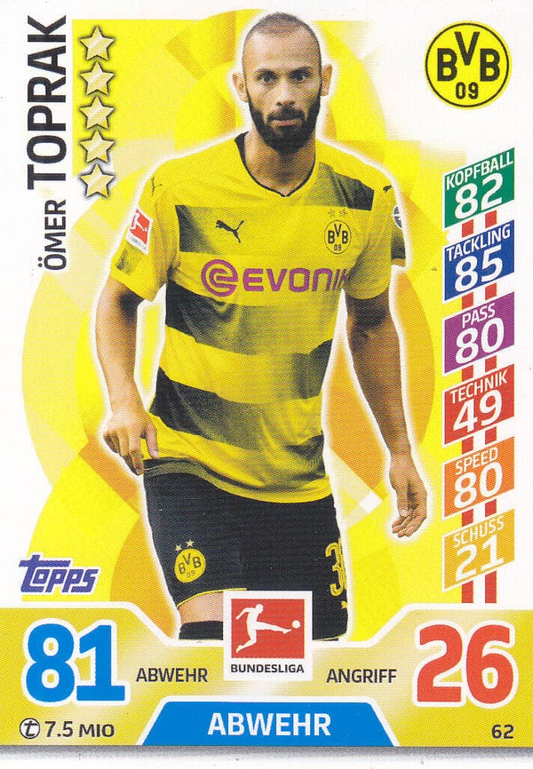Ömer Toprak / Borussia Dortmund / Topps Match Attax 2017 / Basis Karte / Nr.62
