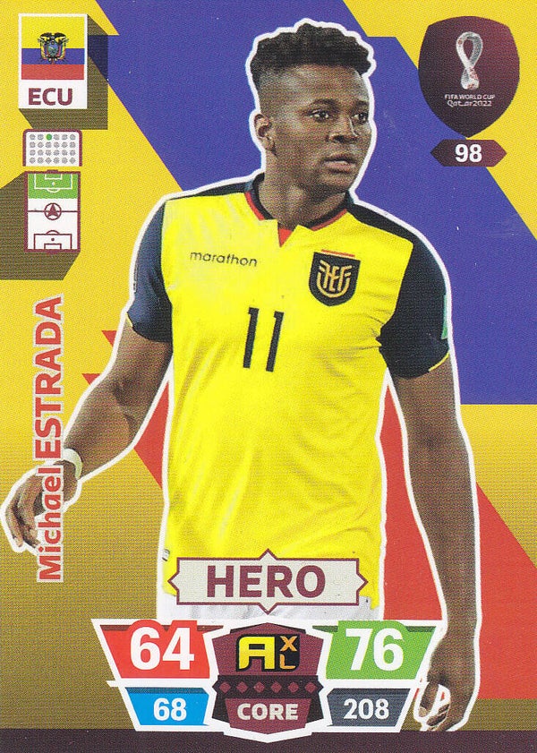 Michael Estrada / Ecuador / Panini WM 2022 / Hero Karte / Nr.98