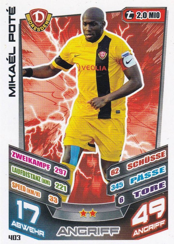 Mikael Pote / Dynamo Dresden / Topps Match Attax 2013 / Basis Karte / Nr. 403