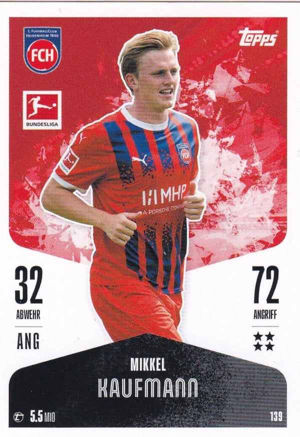 Mikkel Kaufmann / FC Heidenheim / Topps Match Attax 2024 / Basis Karte / Nr. 139