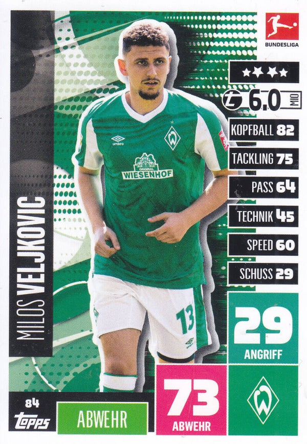 Milos Veljkovic / SV Werder Bremen / Topps Match Attax 2020 / Basis Karte / Nr. 84