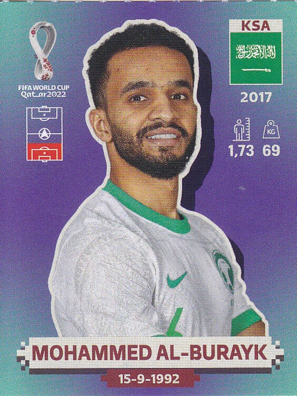 Mohammed Al-Burayk / Saudi Arabien / Panini WM 2022 / Basis Bild / Nr. KSA 7