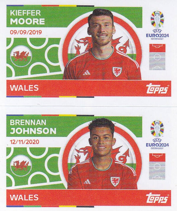 Kieffer Moore & Brennan Johnson / Wales / Topps EM 2024 / Basis Doppelbild / Nr. WAL 14 WAL 15