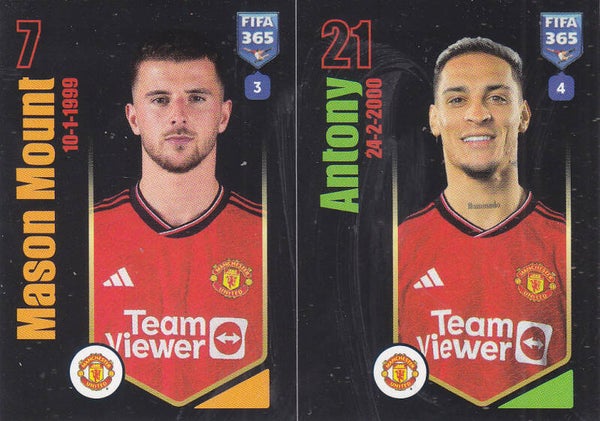 Mason Mount & Antony / Manchester United / Panini Fifa 365 Jahr 2024 / Doppelbild / Nr. 112a 112b