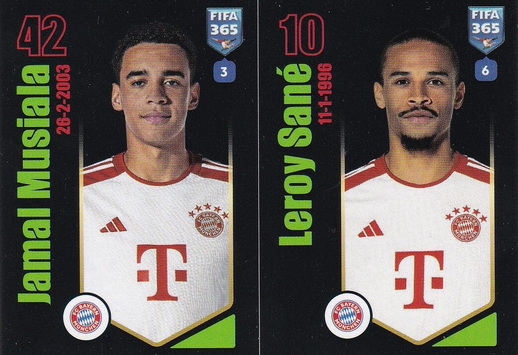 Jamal Musiala & Leroy Sane / FC Bayern München / Panini Fifa 365 Jahr 2024 / Basis Doppelbild / Nr. 242a 242b