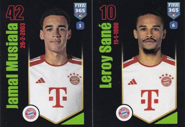 Jamal Musiala & Leroy Sane / FC Bayern München / Panini Fifa 365 Jahr 2024 / Basis Doppelbild / Nr. 242a 242b
