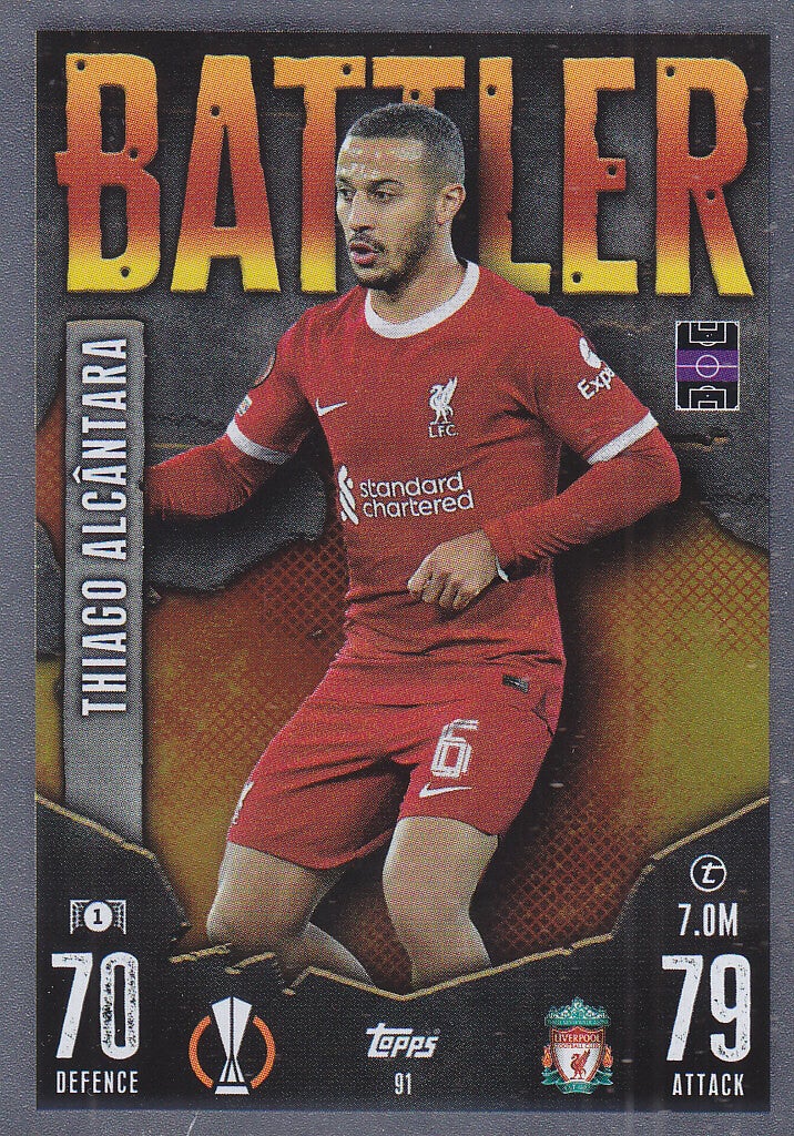 Thiago Alcantara / FC Liverpool / Topps Champions League 2023 / Battler Karte / Nr.91