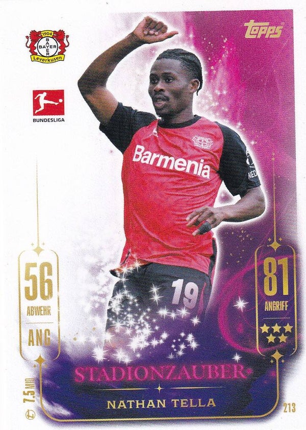Nathan Tella / Bayer 04 Leverkusen / Topps Match Attax 2024 / Stadionzauber / Nr. 213