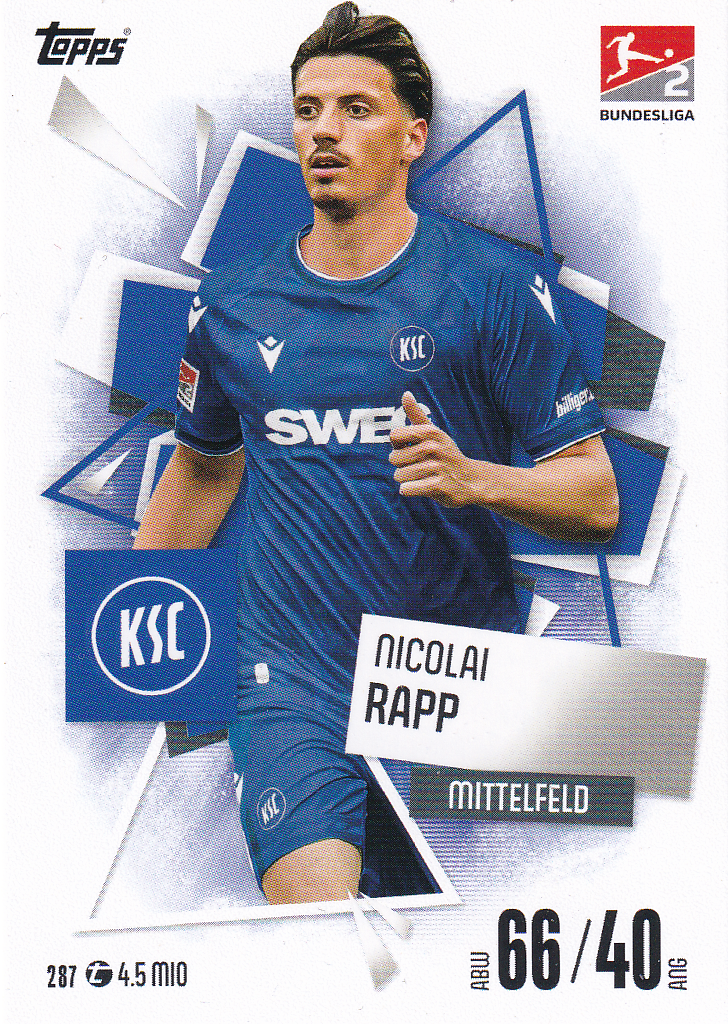 Nicolai Rapp - Karlsruher SC - Topps Match Attax 2025 - Basis Karte - Nr. 287