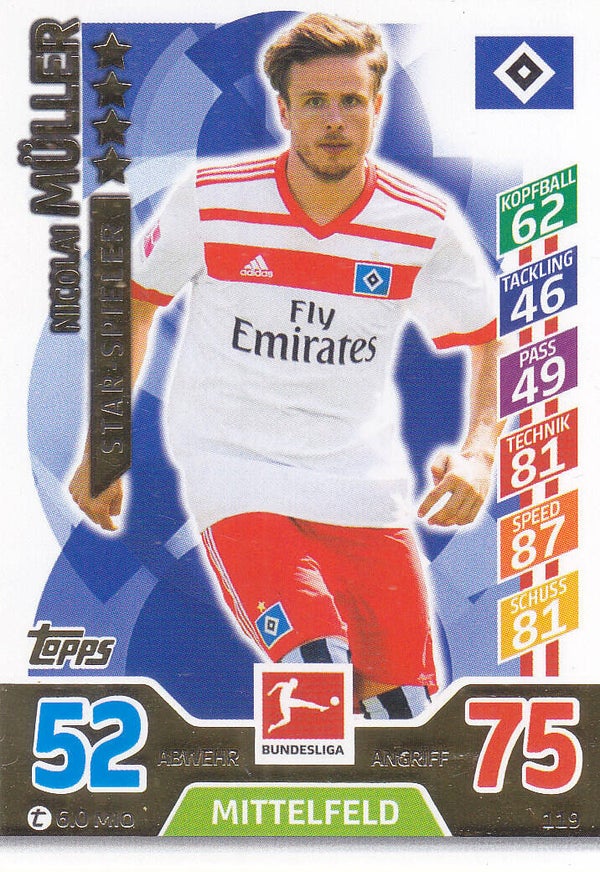 Nicolai Müller / Hamburger SV / Topps Match Attax 2017 / Star-Spieler / Nr. 119